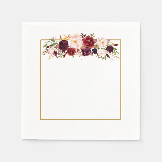 Servilleta De Papel Marsala Gold Square Flower Monograma Boda Napkin (Anverso)