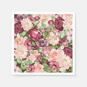 Servilleta De Papel Marsala Granate Burgundy Rústico Floral Flores