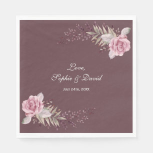 Servilleta De Papel Marsala Maroon Floral Watercolor Boda