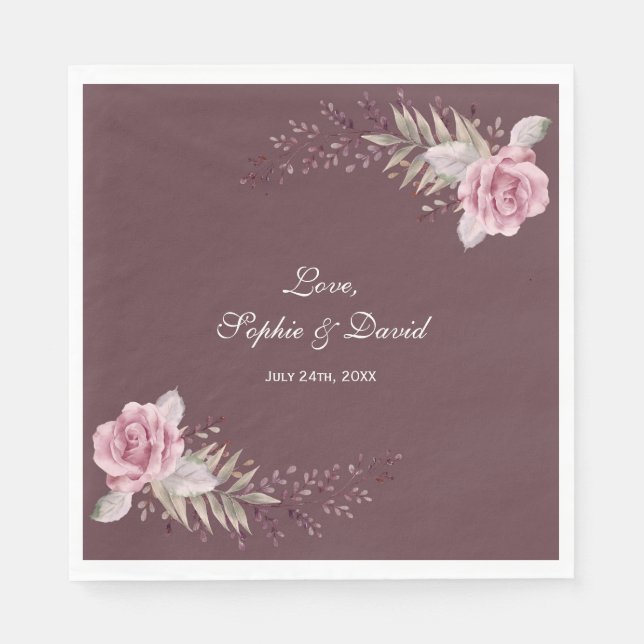 Servilleta De Papel Marsala Maroon Floral Watercolor Boda (Anverso)
