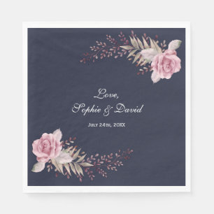 Servilleta De Papel Marsala Maroon Navy Floral Watercolor Boda