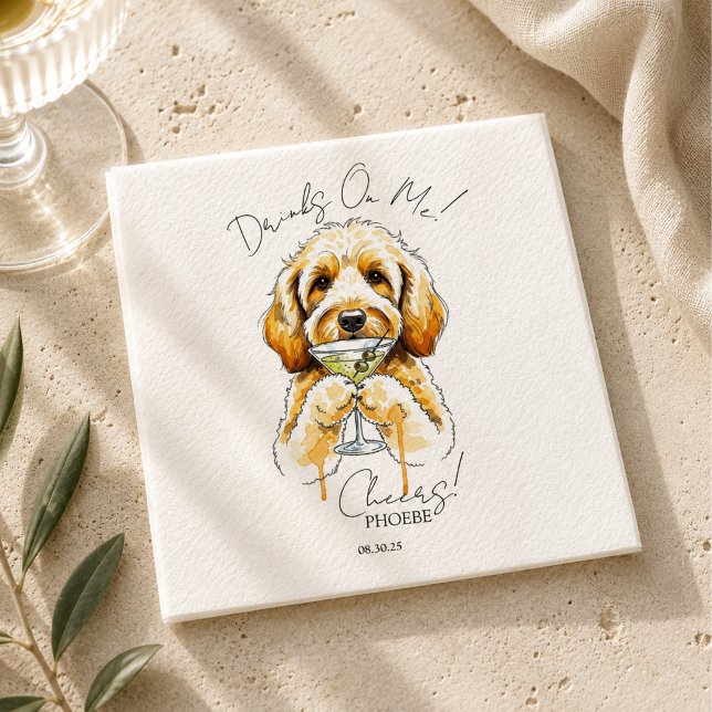 Servilleta De Papel Marti de Doodle Dorado Dibujado a Mano Bar Abierto (Hand Drawn Golden Doodle Martini Open Bar Cocktail Napkins)