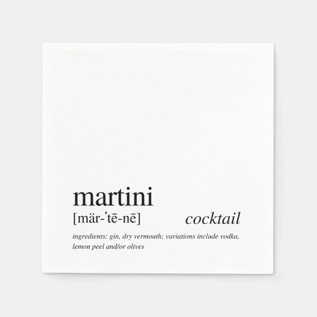 Servilleta De Papel Martini Cocktail cita moderna tipografía negra (Anverso)