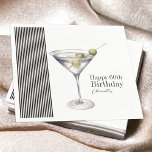 Servilleta De Papel Martini Cocktail Elegant 60th Birthday Party<br><div class="desc">Un fiesta de cócteles sofisticado para celebrar un cumpleaños número 60 (o cualquier edad), este elegante diseño tiene un cóctel martini con aceitunas y una plantilla de texto para personalizar con el nombre de su invitado de honor. Se muestra aquí como una fiesta de cumpleaños número 60, puede personalizar la...</div>