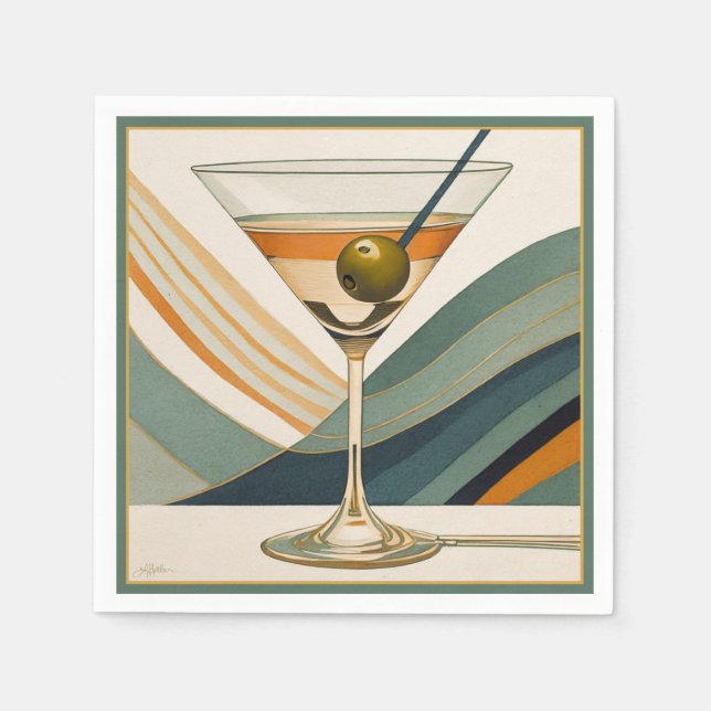 Servilleta De Papel Martini Cóctel Diseño de Mitad de Siglo (Anverso)