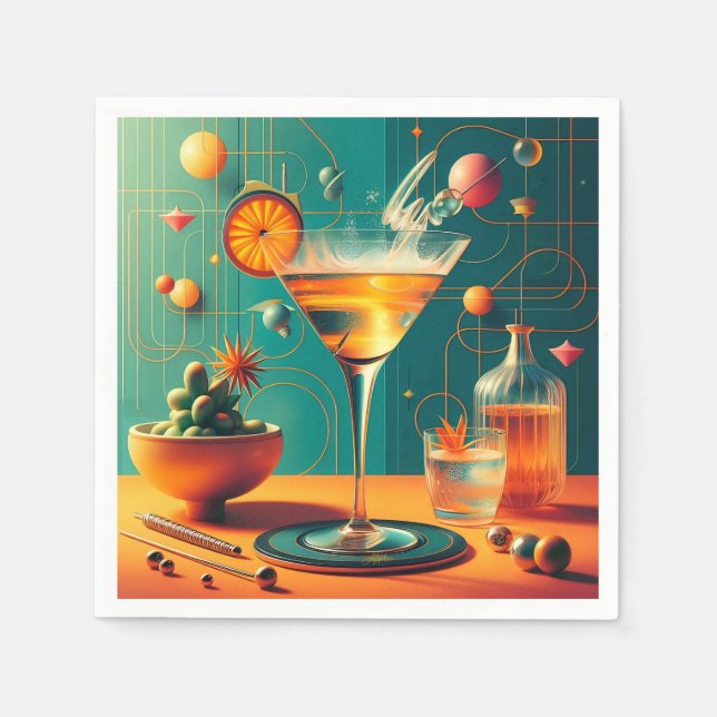Servilleta De Papel Martini Cósmico Futurista Atómico (Anverso)