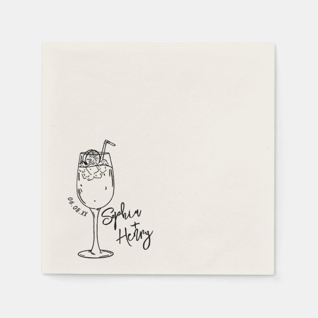 Servilleta De Papel Martini de Espresso Dibujado a Mano, Cóctel de Bar (Anverso)