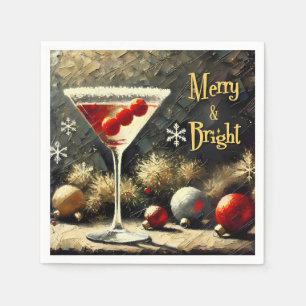 Servilleta De Papel Martini de Navidad de Cranberry Triple Retro 50s