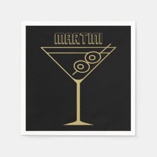 Servilleta De Papel Martini de oliva dorado modernista de mediados de