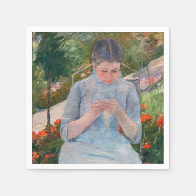 Servilleta De Papel Mary Cassatt - Chica cosiendo en un jardín (Anverso)
