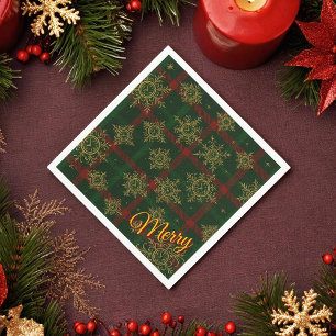 Servilleta De Papel Marzo Steampunk Snowflake Tartán rojo y verde