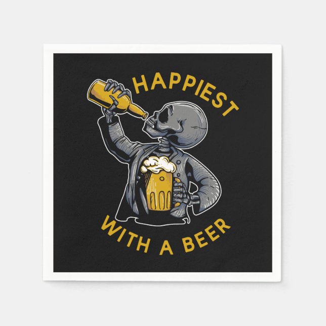 Servilleta De Papel más feliz con una cerveza con esqueleto llevando u (Anverso)