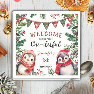 Servilleta De Papel Más ÚNICO Navidades de pingüino 1º cumpleaños