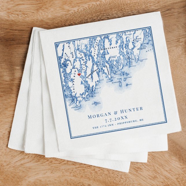 Servilleta De Papel Masacre elegante de la Marina del Mapa de Moscú (These Phippsburg Maine wedding napkins are perfect for your coastal 1774 Inn destination wedding)