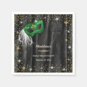 Servilleta De Papel Máscara de baile de gala verde esmeralda con damas