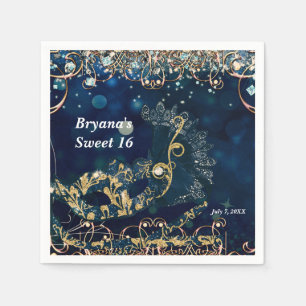 Servilleta De Papel Máscara de disfraz de máscara azul y dorada Cumple