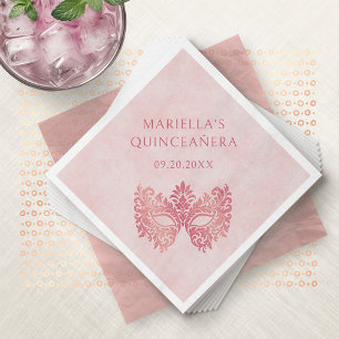Servilleta De Papel Máscara de disfraz rosa elegante Quinceañera