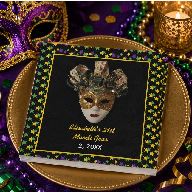 Servilleta De Papel Máscara de Mardi Gras Cumpleaños 21 (Mardi Gras Mask 21st Birthday Party Napkins)