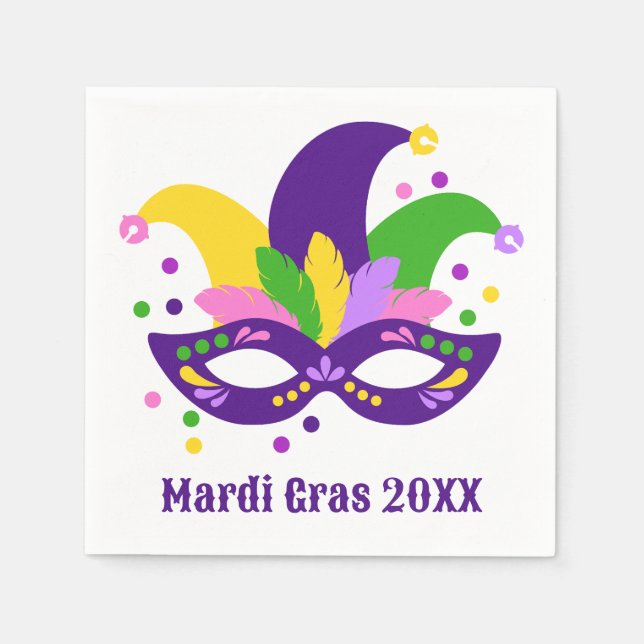 Servilleta De Papel Máscara de mardi gras de oro verde morado (Anverso)