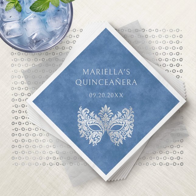 Servilleta De Papel Máscara de mascarada azul elegante Quinceanera (Subido por el creador)