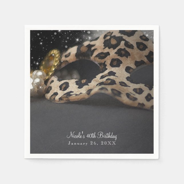 Servilleta De Papel Máscara de Mascarada de Leopardo y Cumpleaños con  (Anverso)