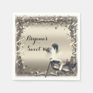 Servilleta De Papel Máscara de Mascarada de Oro Blanco Elegante Fiesta