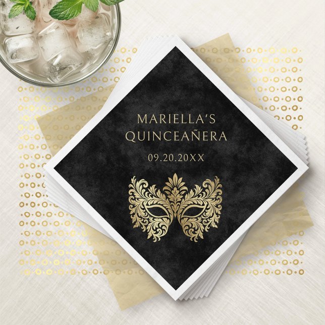 Servilleta De Papel Máscara de Mascarada Negra Elegante Quinceanera (Subido por el creador)