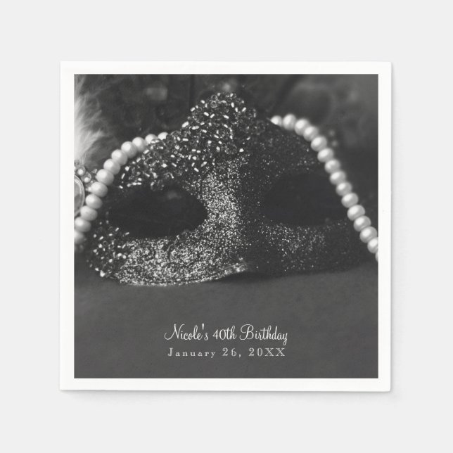 Servilleta De Papel Máscara de mascarada negra y blanca y Fiesta de Pe (Anverso)