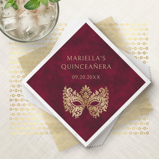Servilleta De Papel Máscara de Mascarada Roja Elegante Quinceanera (Subido por el creador)