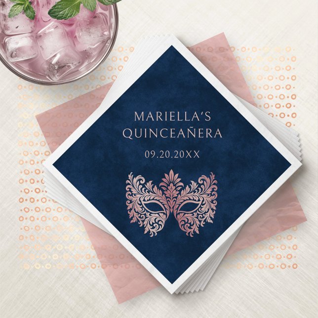 Servilleta De Papel Máscara De Mascarada Rosa Elegante Quinceanera (Subido por el creador)