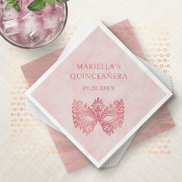 Servilleta De Papel Máscara De Mascarada Rosa Elegante Quinceanera