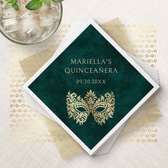Servilleta De Papel Máscara de Mascarada Verde Elegante Quinceanera (Subido por el creador)