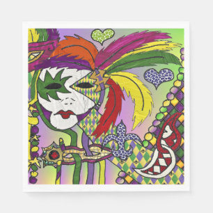 Servilleta De Papel Máscara de plumas de Mardi Gras psicodélico
