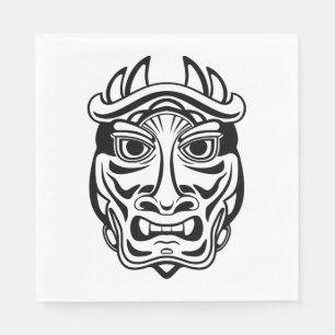 Servilleta De Papel Máscara Oni Japonesa Arte Lineal Tribal Demonio