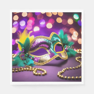 Servilleta De Papel Máscara Sequin Mardi Gras Con Colas