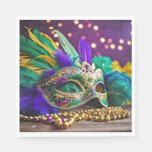 Servilleta De Papel Máscara Sequin Mardi Gras Con Colas