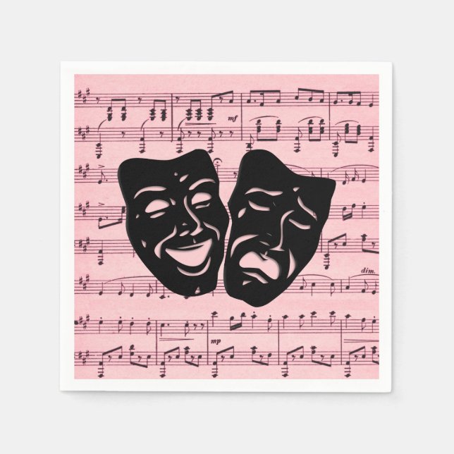 Servilleta De Papel Máscaras de teatro y música rosa (Anverso)