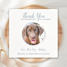 Servilleta De Papel Mascota Boda Modern Dusty Blue Dog Foto Gracias