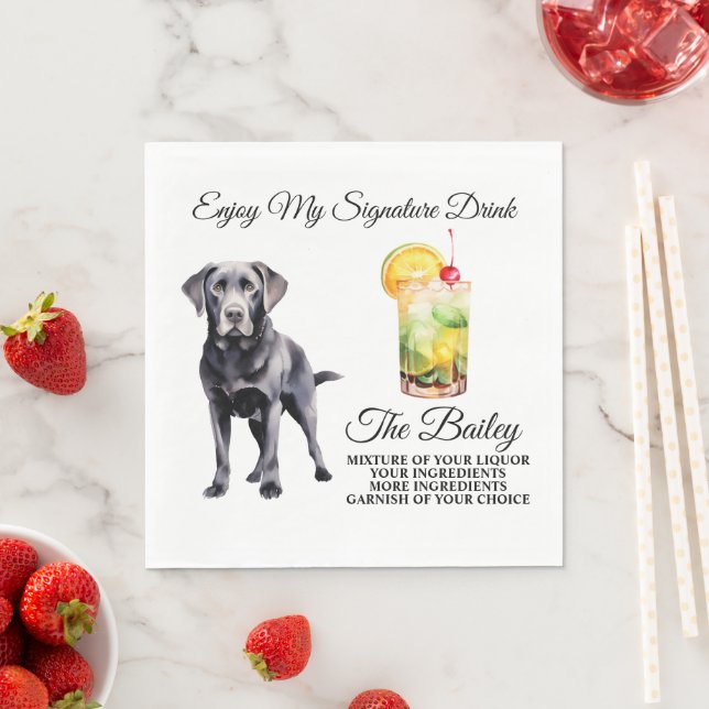 Servilleta De Papel Mascota de Boda de bebidas de Black Lab (In situ)