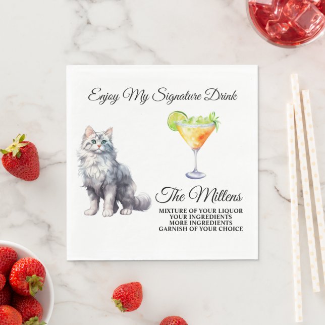 Servilleta De Papel Mascota del Boda de bebidas con firma para gato bl (In situ)