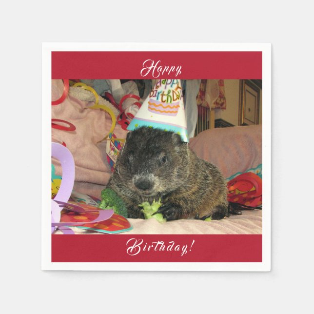 Servilleta De Papel Mascota Groundhog Moses Napkins de Cumpleaños (Anverso)