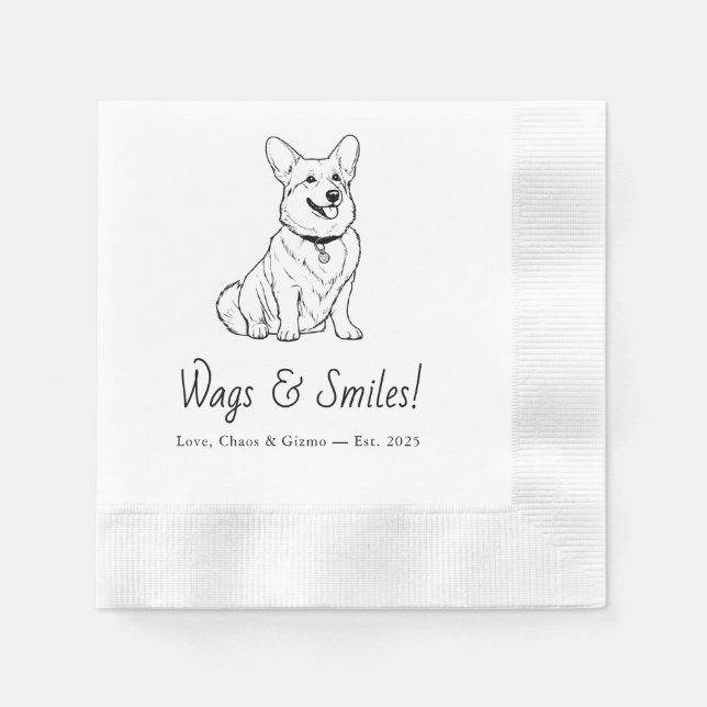 Servilleta De Papel Mascotas de Corgi Personalizado Boda de dibujo man (Anverso)