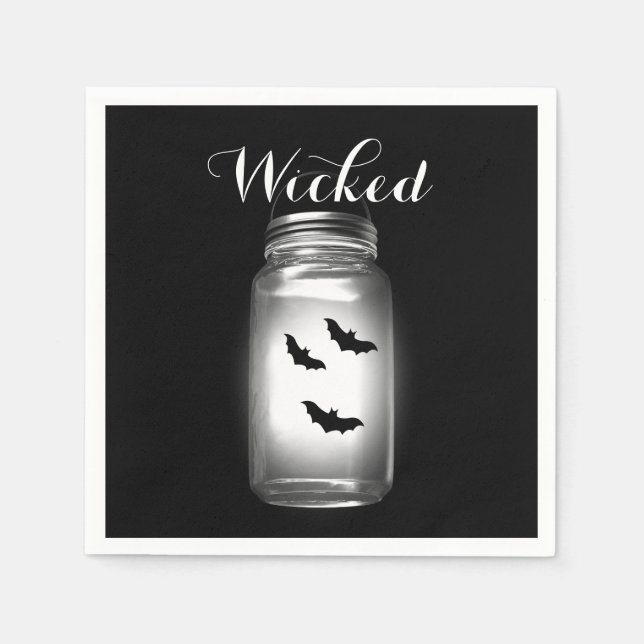 Servilleta De Papel Mason Jar Bats Halloween Napkin (Anverso)