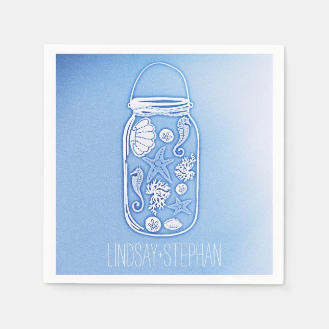 Servilleta De Papel Mason Jar Blue Beach Wedding Papeles Napkins (Anverso)