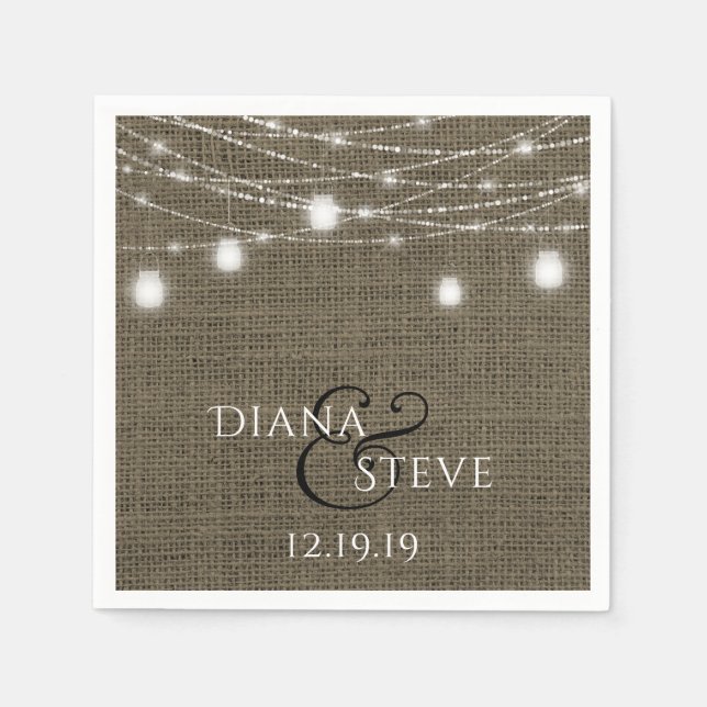 Servilleta De Papel Mason Jar Boda Rustic Country Burlap (Anverso)