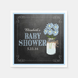 Servilleta De Papel Mason Jar Con Flores Azules Baby Shower