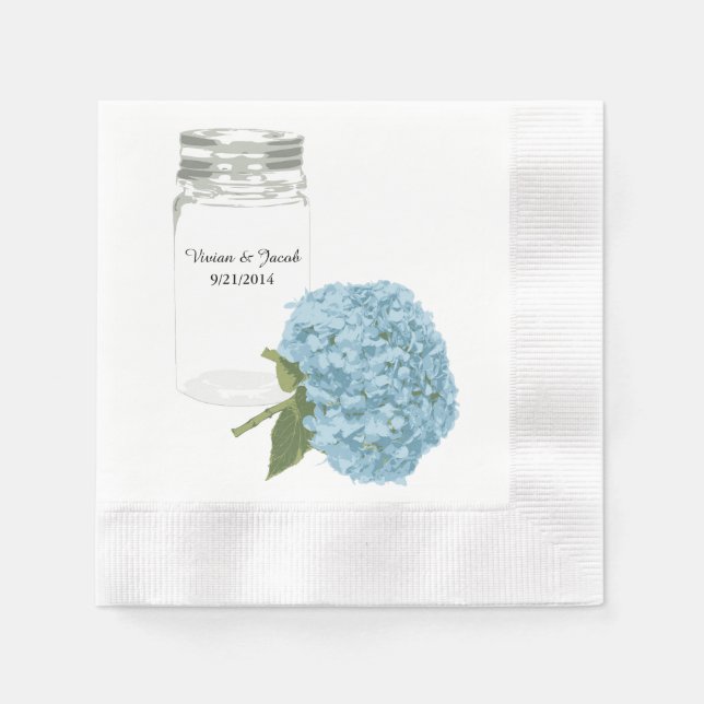 Servilleta De Papel Mason Jar e Hydrangea Custom Wedding Napkins (Anverso)