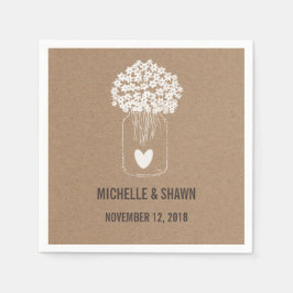Servilleta De Papel Mason Jar Flowers Cute Heart Country Wedding