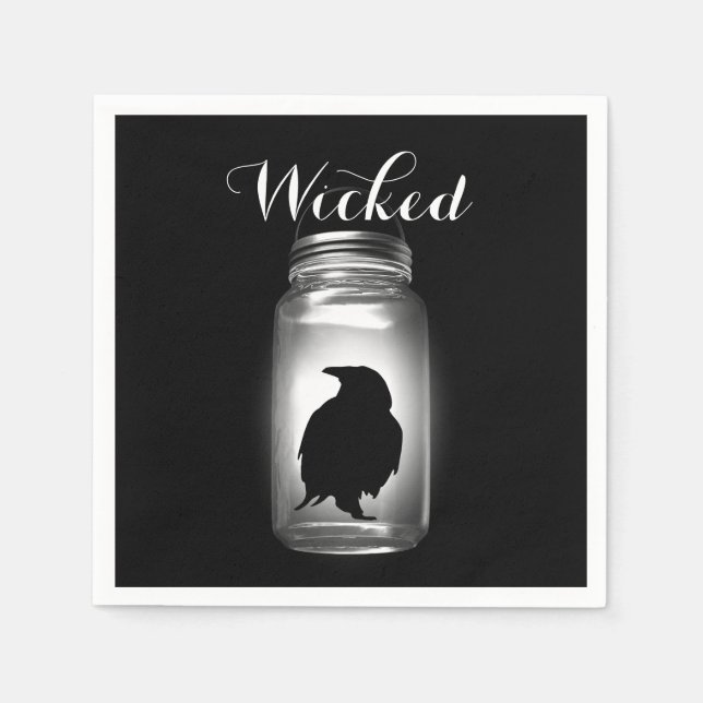 Servilleta De Papel Mason Jar Raven Halloween Napkin (Anverso)