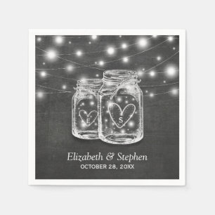 Servilleta De Papel Mason Jar String ilumina Chalkboard Wedding Shower